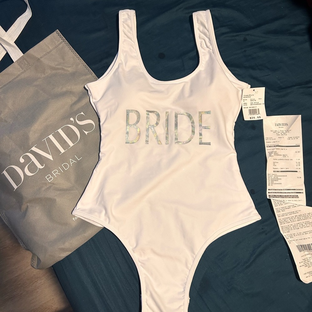 David's Bridal White Bride Swimsuit NWT